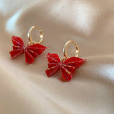 Red Butterfly Origami Earrings - Paper Butterfly Huggie Hoops - Handmade Paper Folding - Lever Back - Unique Dangle